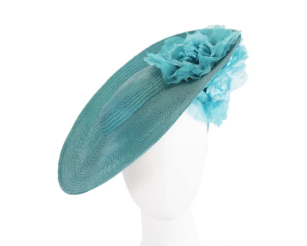 Large turquoise racing fascinator hat-0
